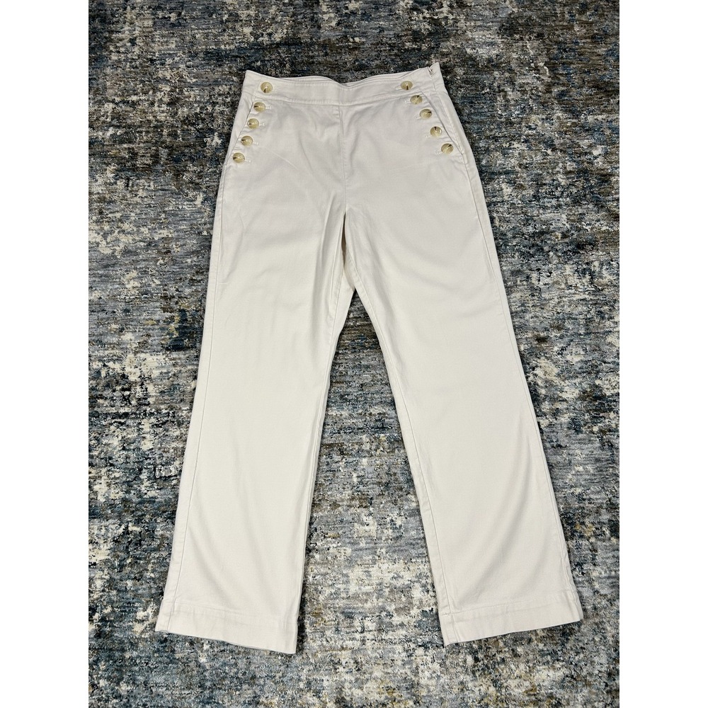 Ann Taylor Factory Cream Nautical Sailor Trousers Petite 8P Straight Leg